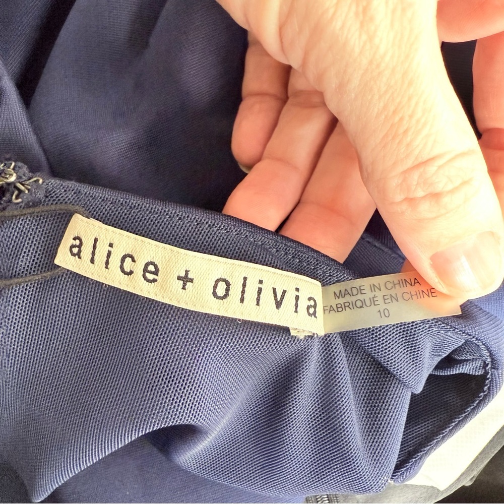 Alice + Olivia Navy Blue Sheath Asymmetrical Mini Dress Minimalist Size 10 NWT - Picture 4 of 7